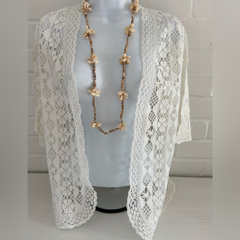 Women’s Size XL Cream Lace Open-Front 3/4 Sleeve Summer Shrug Vest